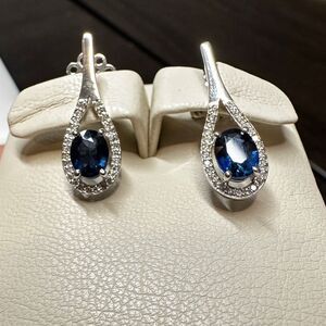 Amazing 18k white gold, 2.05ctw blue sapphires and diamond accent earrings!!
